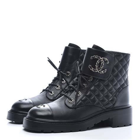 chanel boots black|chanel quilted combat boots.